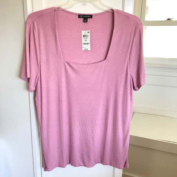 INC INTERNATIONAL CONCEPTS Ribbed Short Sleeve Square Neck Top Plus Size 2X NWT - Picture 1 of 16
